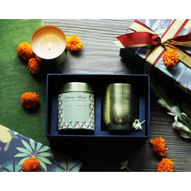 Sukoon: Alama Gift Set - Set Of Brass Candle And Zuhoor Blend Tea