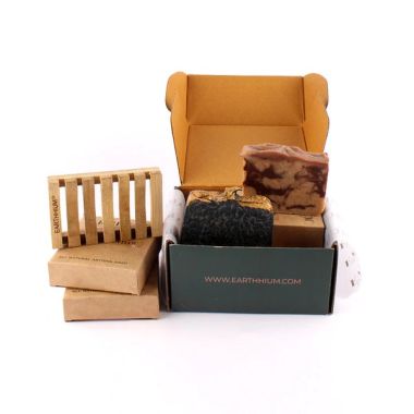 Earthhium: Cafe Latte & Charcoal Tea Tree with Bamboo Soap Dish