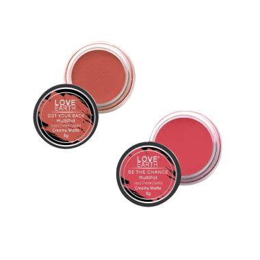 Love Earth: Lip Tint & Cheek Tint Multipot Combo (Rose Pink & Coral) with Richness of Jojoba Oil and Vitamin E for Lips, Eyelids and Cheeks