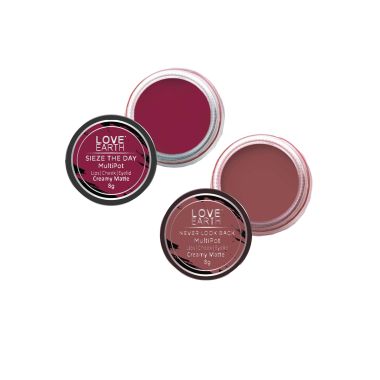 Love Earth: Lip Tint & Cheek Tint Multipot Combo (Ruby Pink & Raspberry Pink) with Richness of Jojoba Oil and Vitamin E for Lips, Eyelids and Cheeks