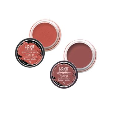 Love Earth: Lip Tint & Cheek Tint Multipot Combo (Coral & Mauvish Pink) with Richness of Jojoba Oil and Vitamin E for Lips, Eyelids and Cheeks