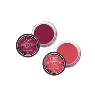 Love Earth: Lip Tint & Cheek Tint Multipot Combo (Rose Pink & Raspberry Pink) with Richness of Jojoba Oil and Vitamin E for Lips, Eyelids and Cheeks