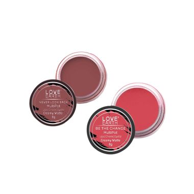 Love Earth: Lip Tint & Cheek Tint Multipot Combo (Rose Pink & Ruby Pink) with Richness of Jojoba Oil and Vitamin E for Lips, Eyelids and Cheeks