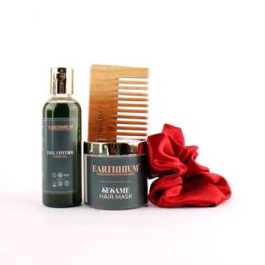 Earthhium: Fall Control Hair Oil, Sesame Hair Mask, Detangling Comb & Scrunchie