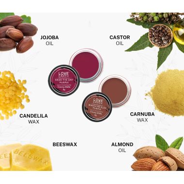 Love Earth: Lip Tint & Cheek Tint Multipot Combo (Raspberry Pink & Caramel Brown) with Richness of Jojoba Oil and Vitamin E for Lips, Eyelids and Cheeks