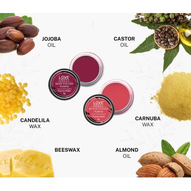 Love Earth: Lip Tint & Cheek Tint Multipot Combo (Rose Pink & Raspberry Pink) with Richness of Jojoba Oil and Vitamin E for Lips, Eyelids and Cheeks