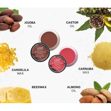 Love Earth: Lip Tint & Cheek Tint Multipot Combo (Rose Pink & Caramel Brown) with Richness of Jojoba Oil and Vitamin E for Lips, Eyelids and Cheeks
