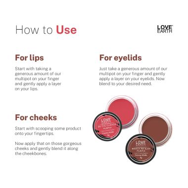 Love Earth: Lip Tint & Cheek Tint Multipot Combo (Rose Pink & Caramel Brown) with Richness of Jojoba Oil and Vitamin E for Lips, Eyelids and Cheeks