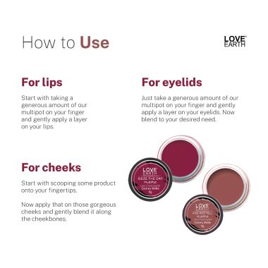 Love Earth: Lip Tint & Cheek Tint Multipot Combo (Mauvish Pink & Raspberry Pink) with Richness of Jojoba Oil and Vitamin E for Lips, Eyelids and Cheeks