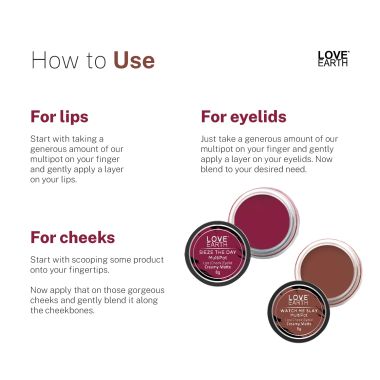 Love Earth: Lip Tint & Cheek Tint Multipot Combo (Raspberry Pink & Caramel Brown) with Richness of Jojoba Oil and Vitamin E for Lips, Eyelids and Cheeks