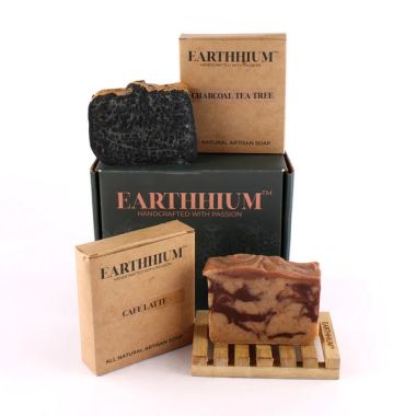 Earthhium: Cafe Latte & Charcoal Tea Tree with Bamboo Soap Dish