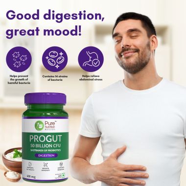 Pure Nutrition: Progut 50 Billion CFU with 14 Strains of Probiotic Bacteria - 60 Capsules