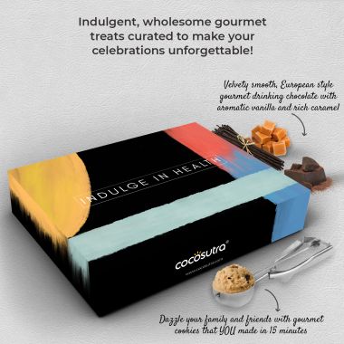 Cocosutra: Gourmet Treats Hamper |Cookie Dough Mix & Hot Chocolate with Chef Cap & Candy Cane l Premium Celebration Box