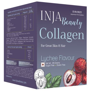 INJA Wellness: Beauty Collagen for Skin, Hair & Nails - Lychee Flavour - 125gm