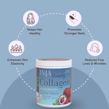 INJA Wellness: Beauty Collagen for Skin, Hair & Nails - Lychee Flavour - 125gm