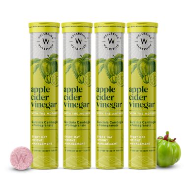 Wellbeing Nutrition: Apple Cider Vinegar with Garcinia Cambogia , Pomegranate (17 Effervescent Tablets) - Pack of 4 - 68gm each