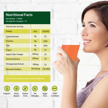 Wellbeing Nutrition: Apple Cider Vinegar with Garcinia Cambogia , Pomegranate (17 Effervescent Tablets) - Pack of 4 - 68gm each