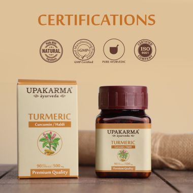 UPAKARMA: Ayurveda Pure Herbs Turmeric, Curcumin Capsules - 500 mg - 90 Veggie Capsules
