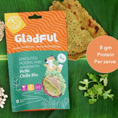 Gladful: Sprouted Moong & Amaranth Methi Cheela-Dosa Mix - Pack of 2 (200gm)