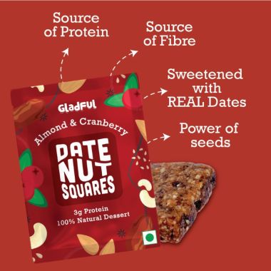 Gladful: Date Nut Squares - Almond and Cranberry - Pack of 8 (20gm each)