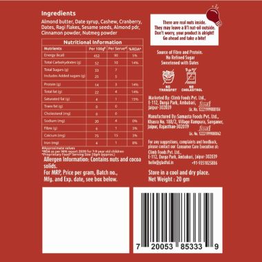 Gladful: Date Nut Squares - Almond and Cranberry - Pack of 8 (20gm each)