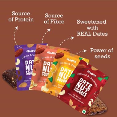 Gladful: Date Nut Squares - Assorted - Pack of 8 (20gm each)