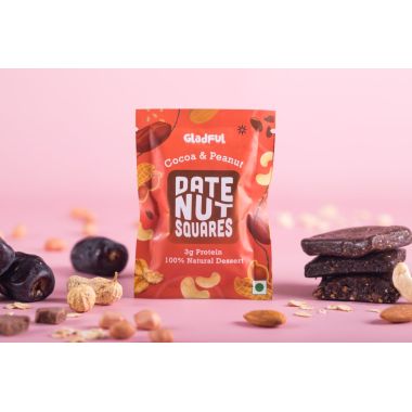 Gladful: Date Nut Squares - Cocoa and Peanut - Pack of 8 (20gm each)