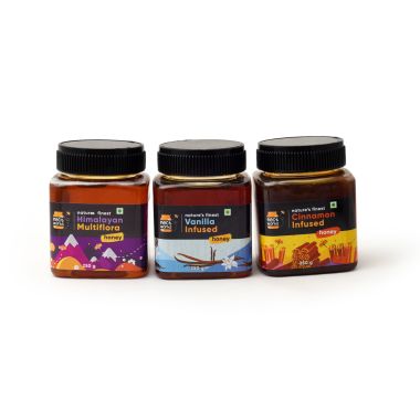 Honey Twigs: Honey Celebrations Gift Pack - Himalayan Honey, Cinnamon-Infused Honey, Vanilla-Infused Honey - Pack of 3 - 250gm each