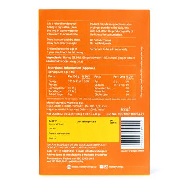 Honey Twigs: Ginger Infused Honey - 240gm - 30 Sachets