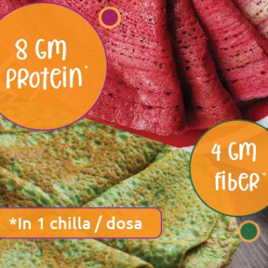 Gladful: Beetroot & Spinach Protein Sprouted lentils & millets Instant Chilla  Dosa Mix - 200 gm (Pack of 2)