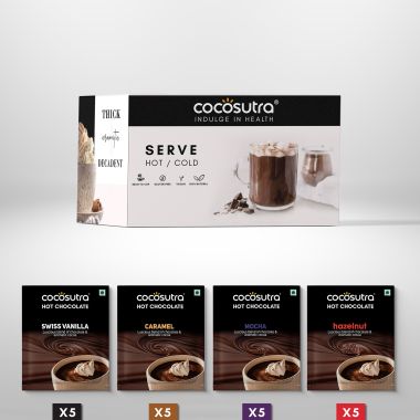 Cocosutra: Hot Chocolate Signature Serves - Swiss Vanilla, Caramel, Mocha, Hazelnut - 20 Pack