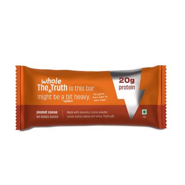 The Whole Truth: High Protein Peanut Cocoa 20g Protein Bar - Pack of 5 x 67g each - No Added Sugar - No Preservatives - No Artificial Flavours - All Natural