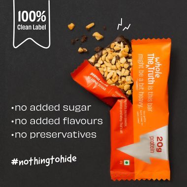 The Whole Truth: High Protein Peanut Cocoa 20g Protein Bar - Pack of 5 x 67g each - No Added Sugar - No Preservatives - No Artificial Flavours - All Natural