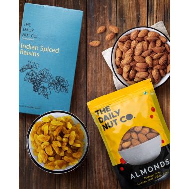 The Daily Nut Co.: California Almonds & Indian Spice Raisins Combo - Pack of 2 - 200gm each
