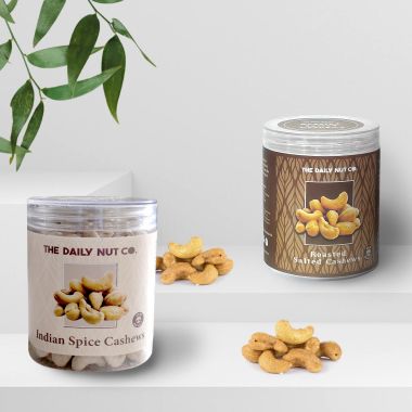 The Daily Nut Co.: Indian Spice Cashew And Roasted Salted Cashew - Pack of 2 - 250gm each