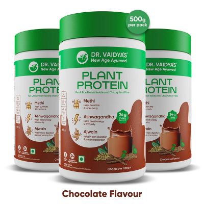 Dr Vaidya's: Herbs Plant Protein - Chocolate Flavour - Pack of 3 - 500gm each