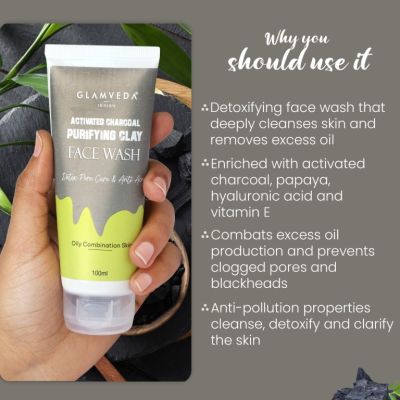 Glamveda: Activated Charcoal Clay Anti-Acne face wash - 100ml