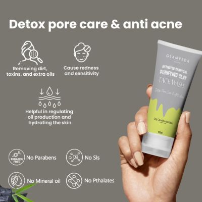 Glamveda: Activated Charcoal Clay Anti-Acne face wash - 100ml