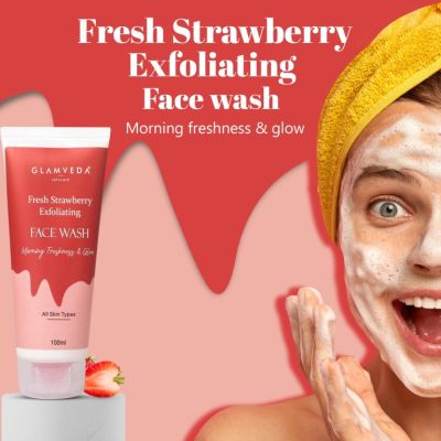 Glamveda: Strawberry Exfoliating Face Wash -Reduces tanning - 100ml
