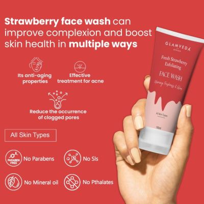 Glamveda: Strawberry Exfoliating Face Wash -Reduces tanning - 100ml
