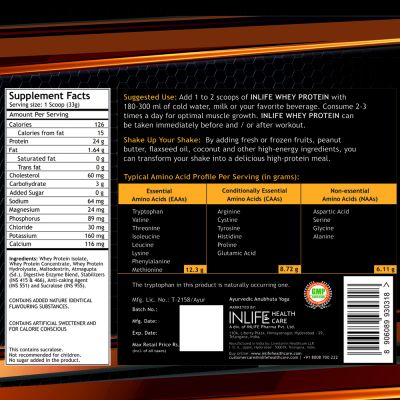INLIFE: 100% Whey Protein Isolate Powder Supplement - 1 Kg (Vanilla Flavour)