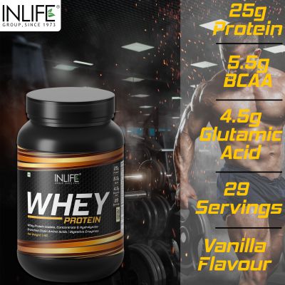 INLIFE: 100% Whey Protein Isolate Powder Supplement - 1 Kg (Vanilla Flavour)