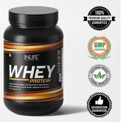 INLIFE: 100% Whey Protein Isolate Powder Supplement - 1 Kg (Vanilla Flavour)