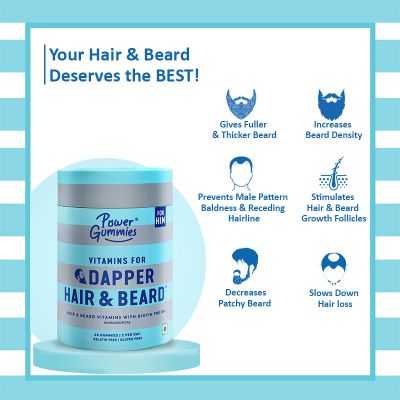 Power Gummies: Vitamin for Dapper Hair & Beard Gummies for Him DHT Blocker Biotin - Blueberry Strawberry Flavour - 60 Gummies