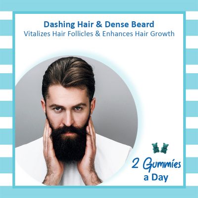Power Gummies: Vitamin for Dapper Hair & Beard Gummies for Him DHT Blocker Biotin - Blueberry Strawberry Flavour - 60 Gummies