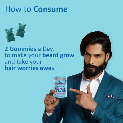 Power Gummies: Vitamin for Dapper Hair & Beard Gummies for Him DHT Blocker Biotin - Blueberry Strawberry Flavour - 60 Gummies