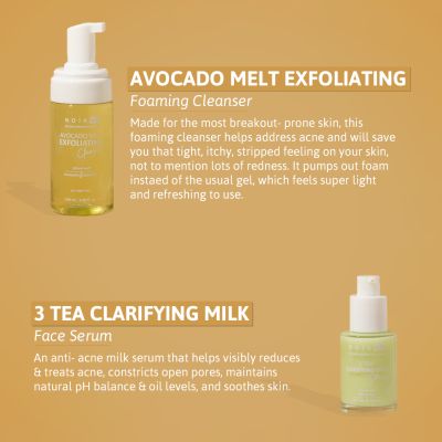 Noiant: Advance Acne Control Duo 3Tea Clarifying Milk Serum & Avocado Foaming Cleanser