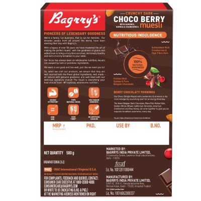 Bagrrys: Crunchy Dark Choco Berry Muesli - 500gm