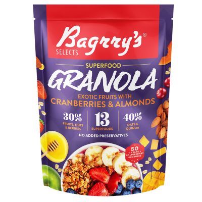 Bagrrys: Superfood Granola Exotic Fruits with Almonds & Cranberries - 400gm