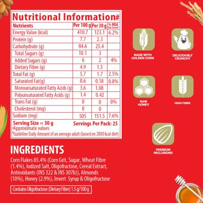 Bagrrys: Corn Flakes Almond and Honey - 750gm